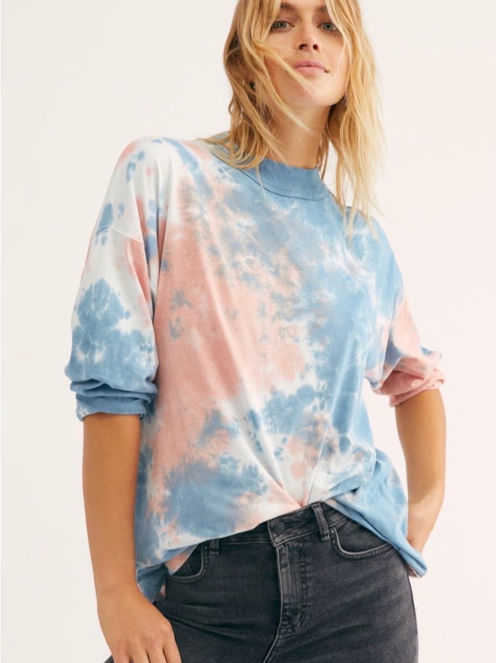 We The Free Tie-Dye Long Sleeve Crewneck Top - Blue & Peach Size Small. NWOT.